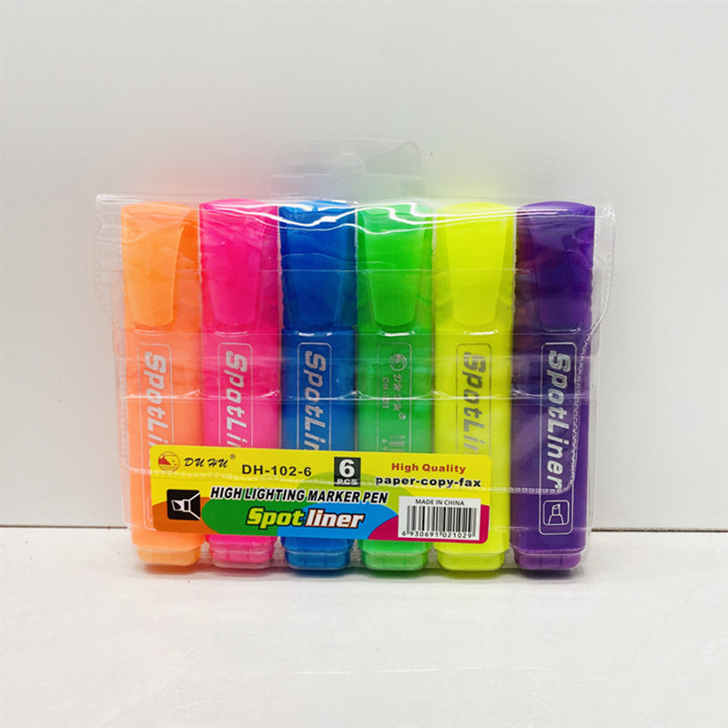 Wholesale of cross-border 6-color fluorescent markers for students, flat, slanted and key point marking notebooks full figure
