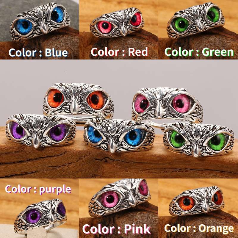 New retro alloy blue eye owl ring adjustable accessory for women's factory wholesale