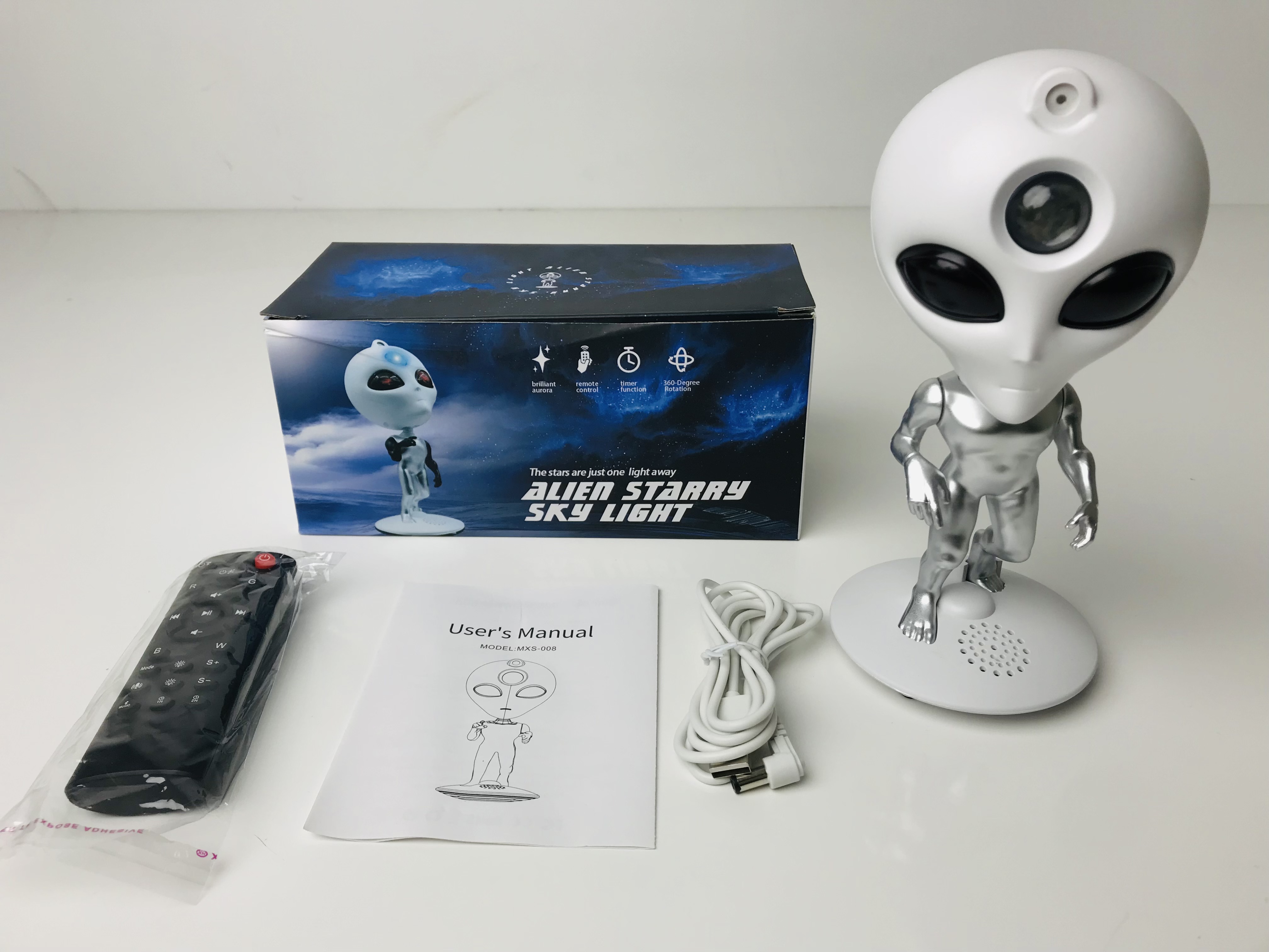 Cross-border hot alien starry sky projection light, Bluetooth white noise speaker, atmosphere light, laser star night light projector birthday gift present night light factory wholesale details Picture