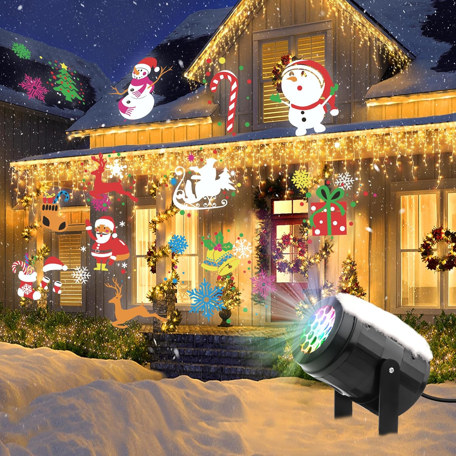 European and American exclusive USB-powered Christmas holiday LED projection light strips, Christmas snowflake decorative patterns, energy-saving stage projection night lights, suitable for outdoor and indoor gardens, courtyards, walls, Christmas and birthday parties, cross-border wholesale details Picture