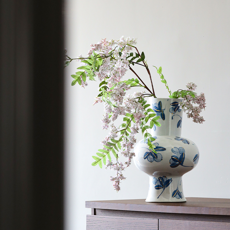 Ceramic vase, blue and white porcelain, new Chinese-style flower arrangement, living room, light luxury and high-end feel, water-nurtured peony Specification image