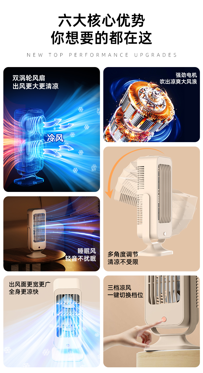 双风叶桌面扇小风扇双涡轮大风量风扇小冰扇双叶风扇循环风扇迷你充电风扇详情2