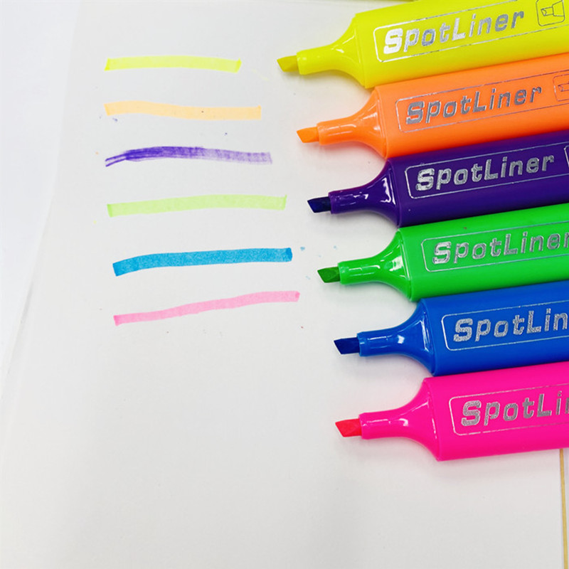 Wholesale of cross-border 6-color fluorescent markers for students, flat, slanted and key point marking notebooks details Picture