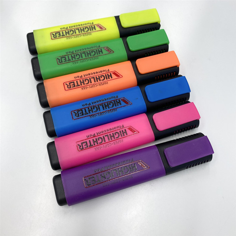 Foreign trade six-color highlighters, flat, slanted notebook marker pens, 6-piece set of colored marker pens Specification drawing