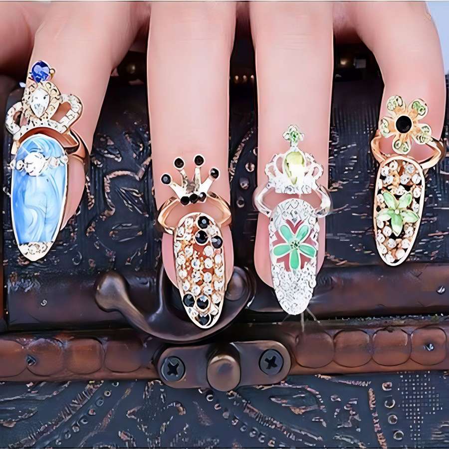 Aliexpress wish is selling a wide range of fashionable and simple European and American rings, including personalized open-cut diamond nail covers, tail rings, and joint rings details Picture