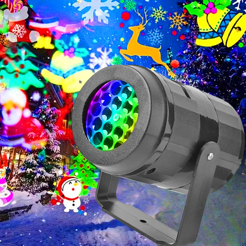 Cross-border Christmas decorative projection light USB5V, seven-color rotating stage illuminated night light, holiday party, birthday gift, present light, snowflake snowman, Santa Claus atmosphere, family garden decorative projector full figure