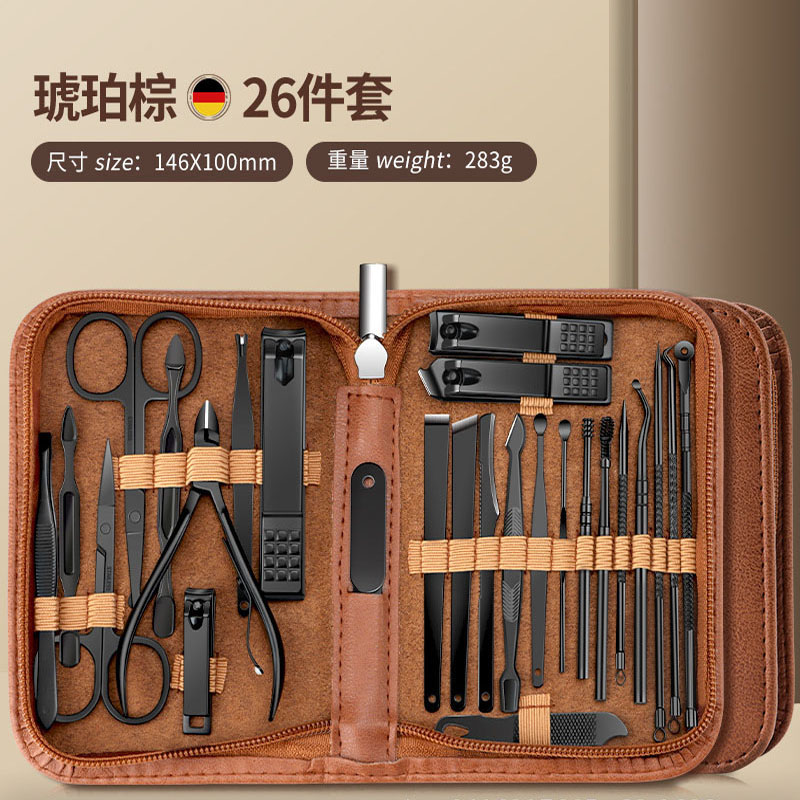 智康工厂直销大套美甲工具26件套不锈钢指甲剪套装剪指甲质量好指甲钳修甲工具指甲刀全套