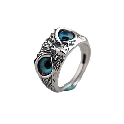 New retro alloy blue eye owl ring adjustable accessory for women's factory wholesale Item Picture
