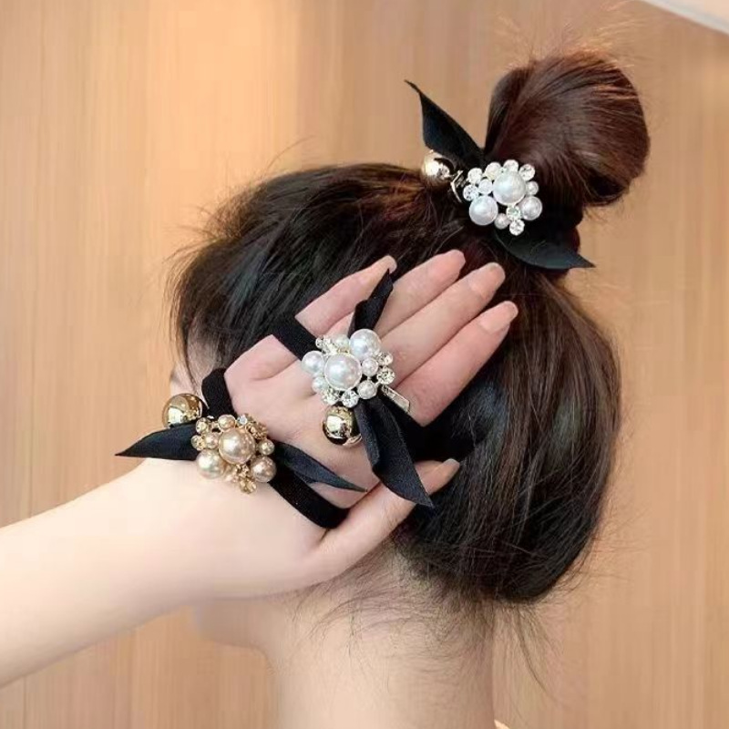 Korean "Wind Flower" pearl headwear, hair band, women's high-end style, hair tie, hair bun, hair band, hair accessory, ribbon, hair tie