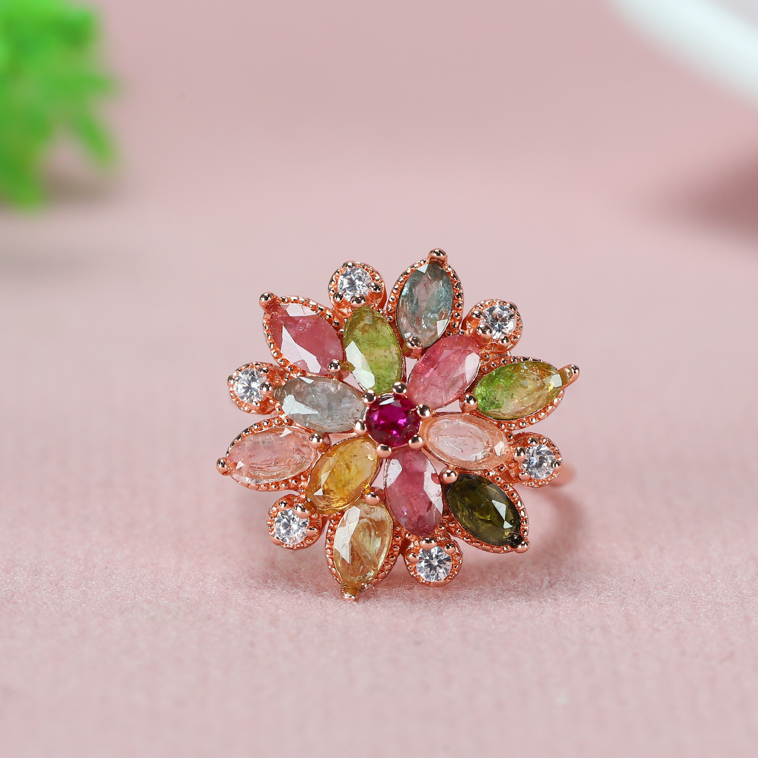 Tourmaline ring in candy color, fashionable, luxurious and exquisite, set with colorful women's ring jewelry detail image 3