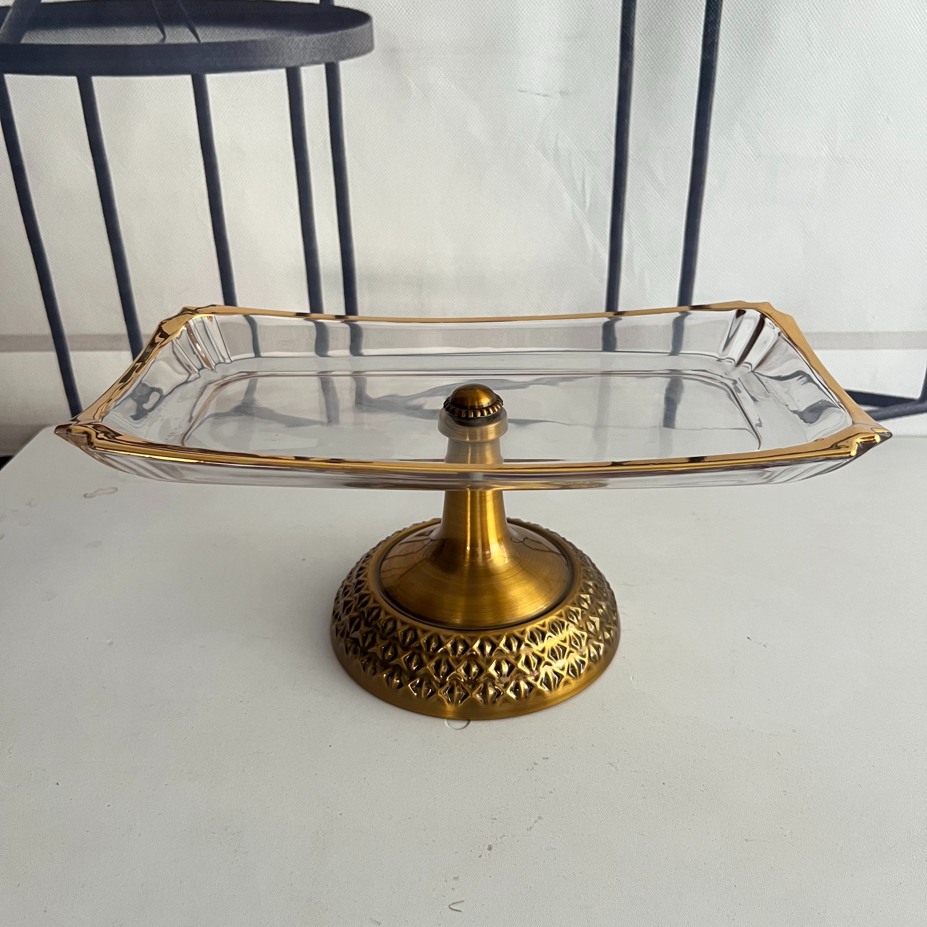 European-style fruit platters, luxurious and high-end, modern living room coffee tables, household snack platters, large crystal glass double-layer fruit platters, 60 glossy gilded fruit platters, handicrafts, ornaments, foam flowers, Muslim douyin blind boxes, blind boxes, parrot cages Specification image