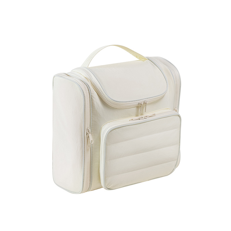 H208-塔丝隆双开洗漱包塔丝隆挂钩洗漱包防水旅行大容量收纳包白底实物图