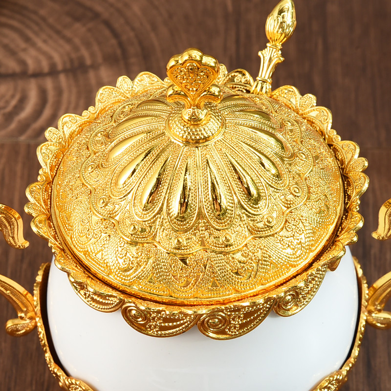时尚欧美风金属工艺雕花款家用厨房用白糖砂糖收纳带盖锌合金糖盅详情5