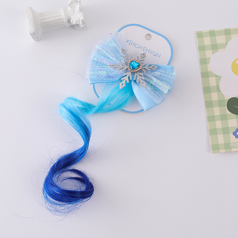 Snowflake bow tie wig, hair clip, cute and adorable headwear, cute rainbow wings, unicorn, five-pointed star, gauze, bow tie wig, hair clip, girl, princess, trendy girl wig, braid, hair band headwear details Picture