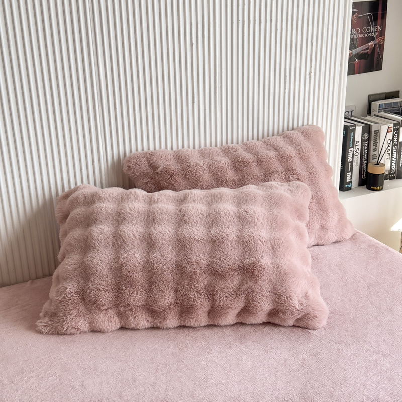 Rabbit hair big bubble fabric milk wool four-piece set thickened bed A-class treated fabric source factory cross-border trade Specification image