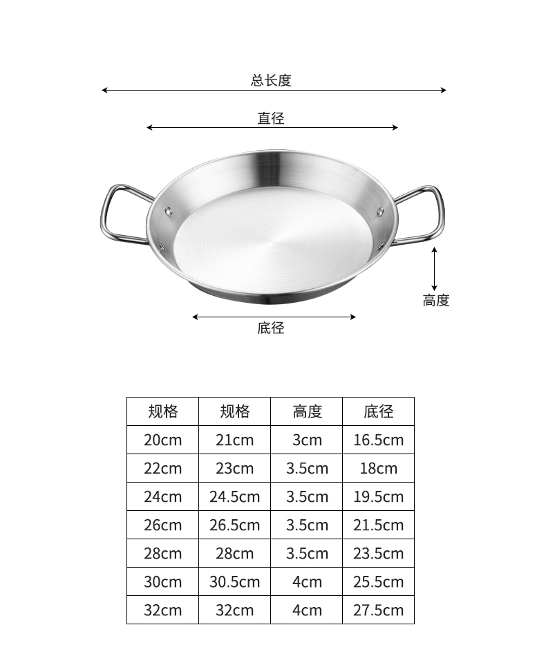 西班牙海鲜盘不锈钢双耳海鲜锅干锅盘韩式炸鸡盘金色小吃小龙虾盘详情3