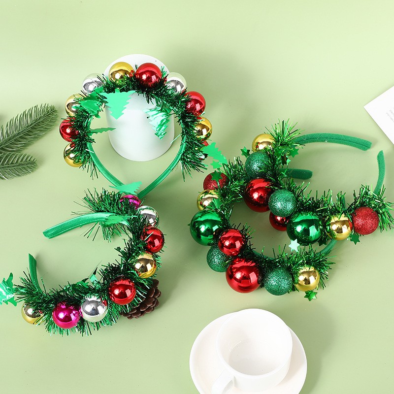 新款圣诞节装饰圣诞球发箍头箍发光头扣儿童成人装扮圣诞帽批发