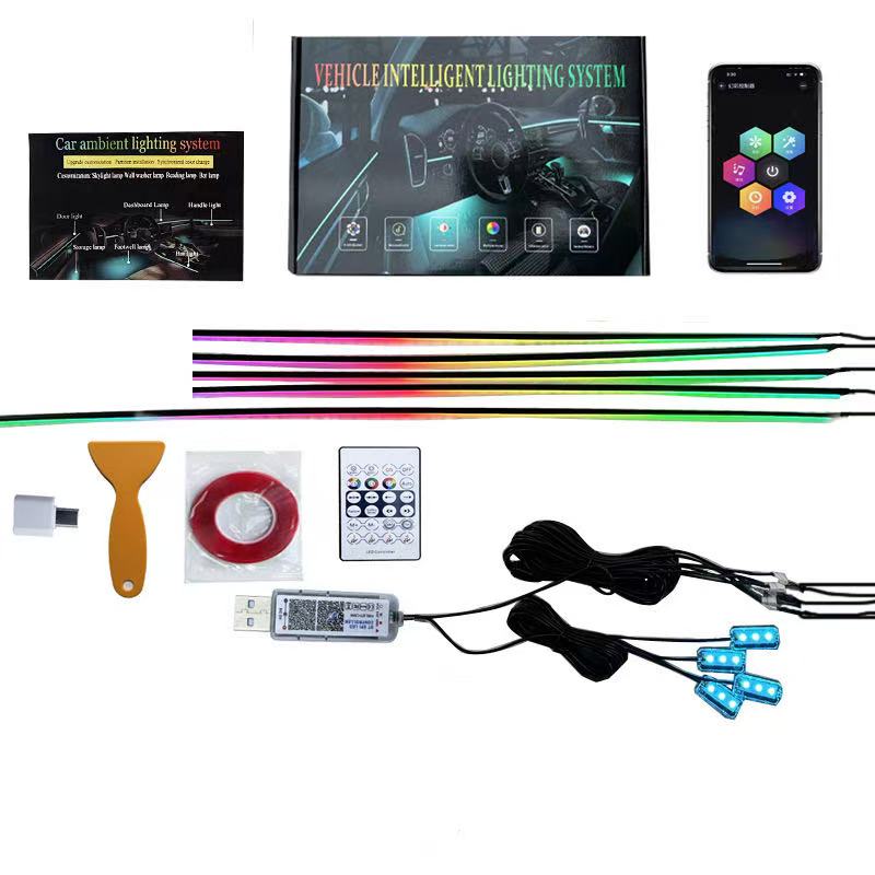 Car LED lights, car ambient lights, instrument panel table lamps, USB car ambient lights, rhythm lights, app multi-color lights Item Picture