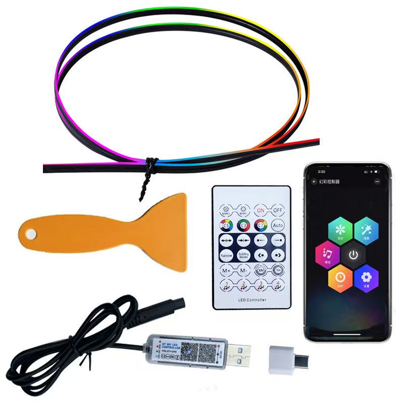 Car LED lights, car ambient lights, instrument panel table lamps, USB car ambient lights, rhythm lights, app multi-color lights Specification drawing