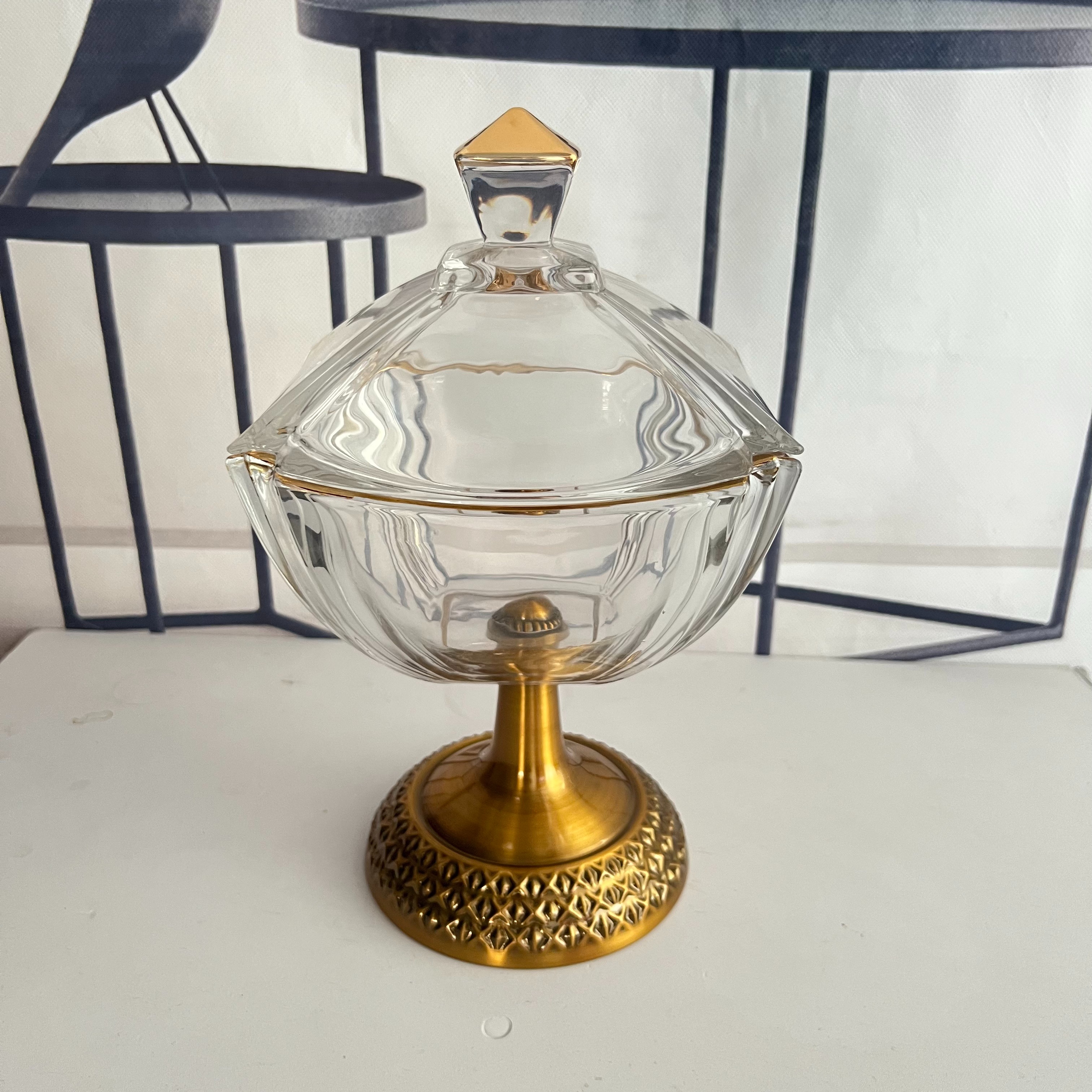 European-style fruit platters, luxurious and high-end, modern living room coffee tables, household snack platters, large crystal glass double-layer fruit platters, 60 glossy gilded fruit platters, handicrafts, ornaments, foam flowers, Muslim douyin blind boxes, blind boxes, parrot cages details Picture