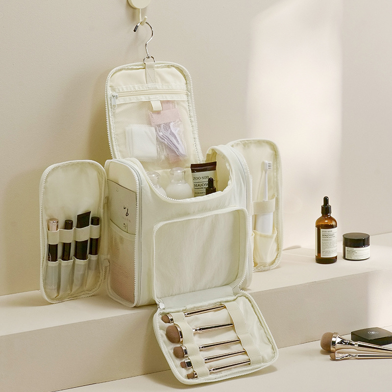 H208-塔丝隆双开洗漱包塔丝隆挂钩洗漱包防水旅行大容量收纳包产品图