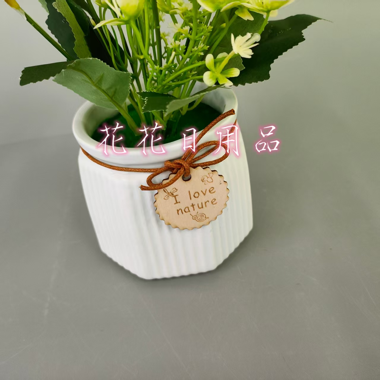 仿真花假花盆景条纹陶瓷盆月季花装饰摆件品详情6