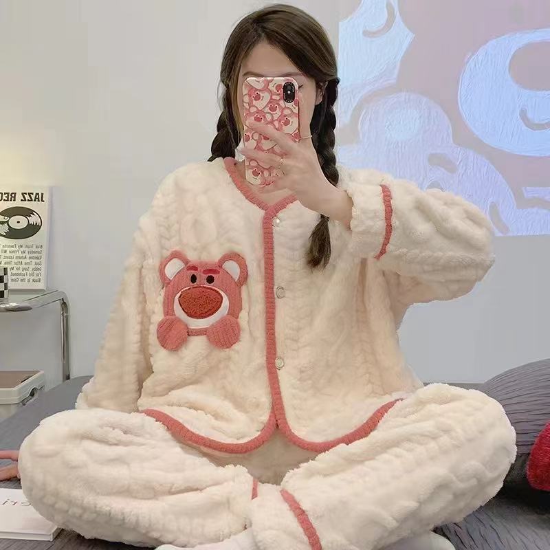 【六月新款】法兰绒冬天睡衣两件套休闲睡衣套装保暖舒适双长居家服欧美热卖女装批发外贸跨境KL-13详情5