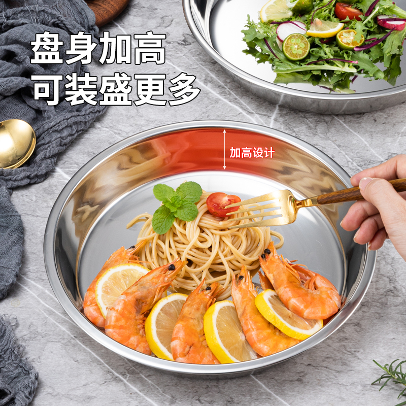 加厚不锈钢圆盘糕盘平盘凉皮盘商用特大号圆形托盘蒸糕盘凉皮锣锣产品图