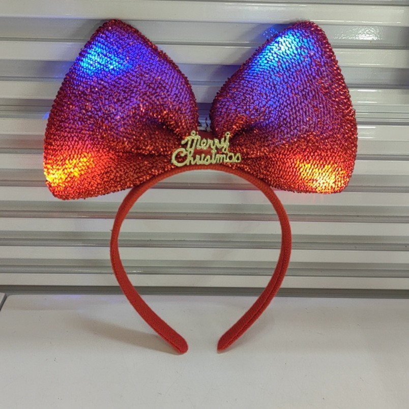 圣诞节装饰用品头箍发箍带灯亮丝蝴蝶结头扣发光头饰圣诞派对发箍