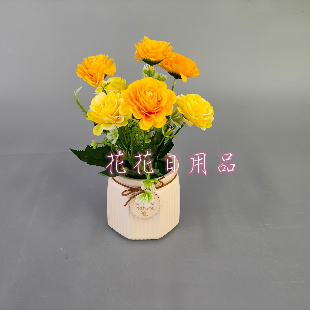 仿真花假花盆景条纹陶瓷盆月季花装饰摆件品详情5