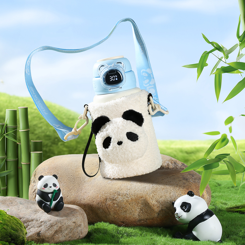 国潮富光熊猫系列儿童温显316L不锈钢材质保温吸管杯