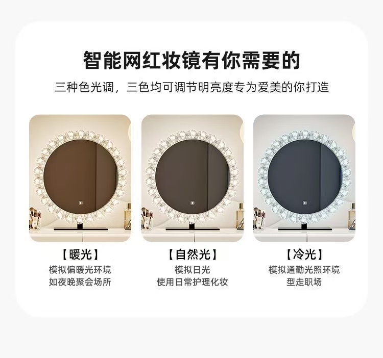 氛围灯全实木真岩板欧式大户型一体式可申缩卧室网红爆款梳妆台床头柜详情11