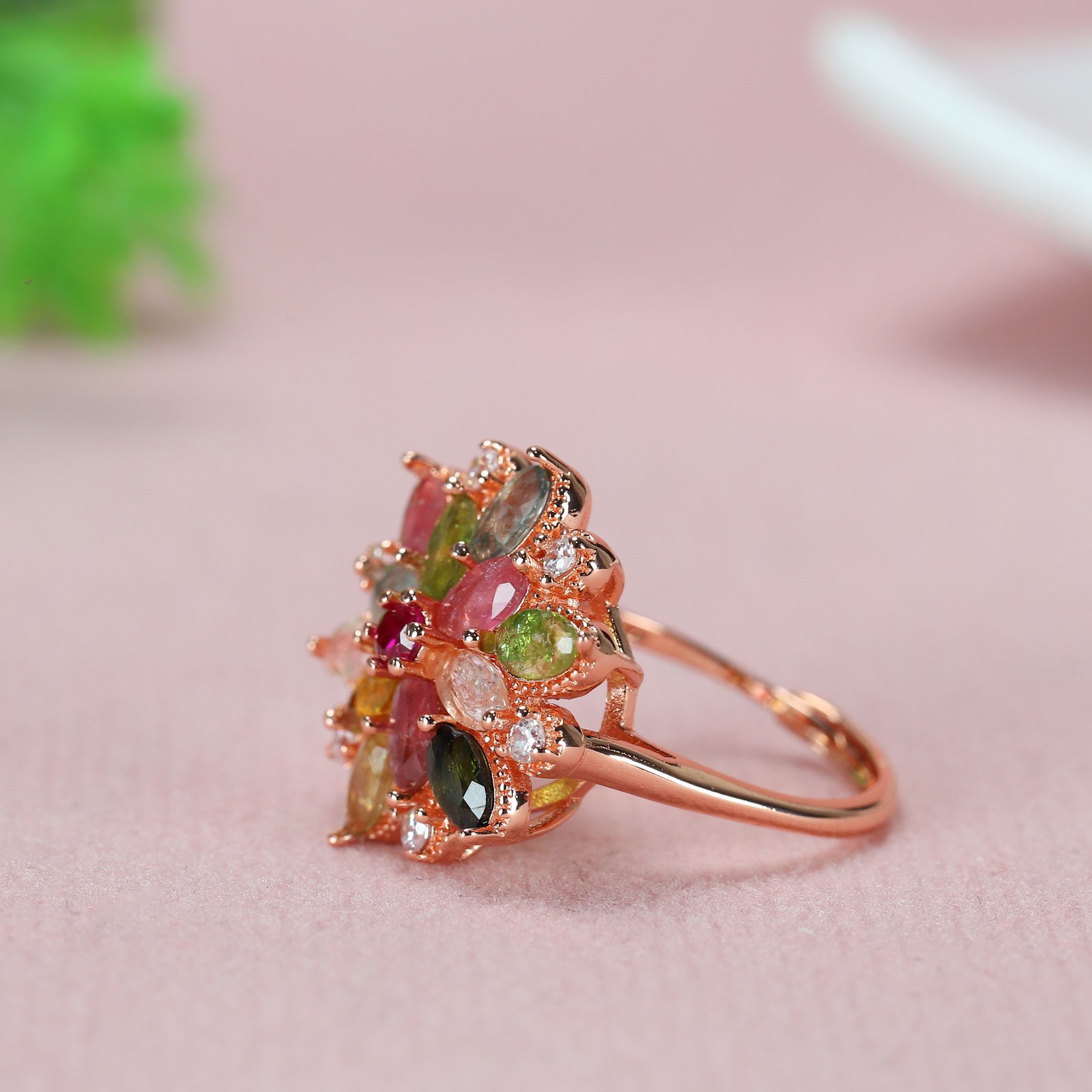 Tourmaline ring in candy color, fashionable, luxurious and exquisite, set with colorful women's ring jewelry detail image 2