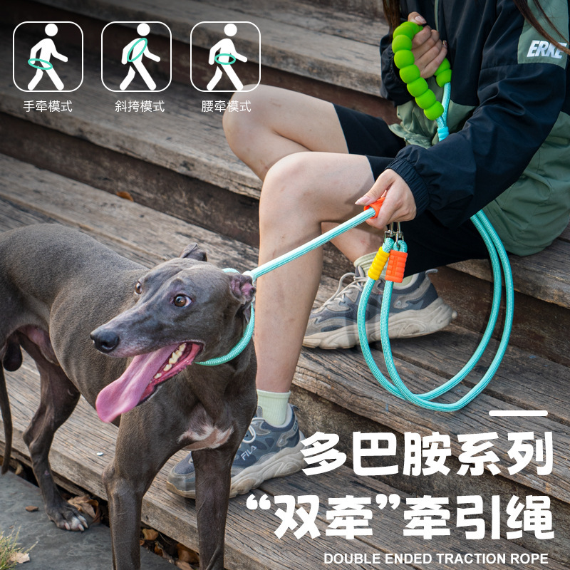 新款双头牵引绳赛级p绳遛狗绳防爆冲项圈牵引绳狗狗用品