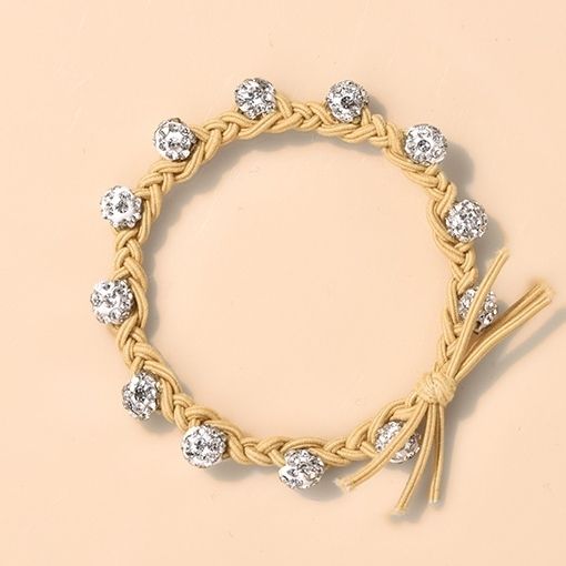New braided rhinestone hair tie, a simple and elegant summer hair tie, a popular Korean version hair band, a hair tie rubber band headwear for women detail image 3