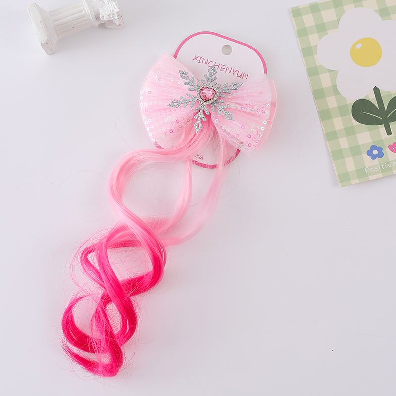 Snowflake bow tie wig, hair clip, cute and adorable headwear, cute rainbow wings, unicorn, five-pointed star, gauze, bow tie wig, hair clip, girl, princess, trendy girl wig, braid, hair band headwear Application Scenario