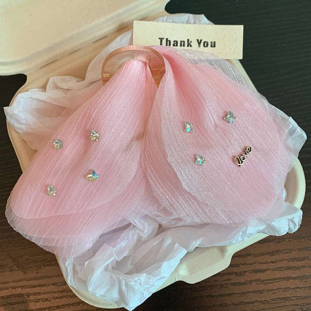 A stunning and ethereal chiffon butterfly claw for women with a high-end look 2025 new summer hair clip, a large shark clip hair accessory at the back of the head detail image 3