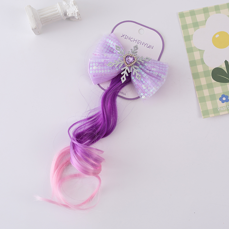 Snowflake bow tie wig, hair clip, cute and adorable headwear, cute rainbow wings, unicorn, five-pointed star, gauze, bow tie wig, hair clip, girl, princess, trendy girl wig, braid, hair band headwear Specification image