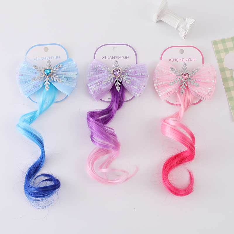 雪花领结假发发夹卖萌可爱头饰可爱彩虹翅膀独角兽五角星网纱蝴蝶结假发发卡女童公主潮妞假发带辫子发圈头饰