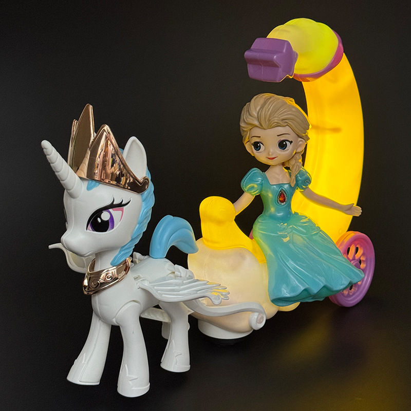 新款电动万向月亮马车公主音乐灯光儿童女孩公主玩具礼物地摊热卖 电动玩具