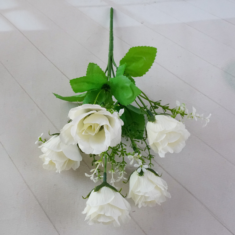 5-head vanilla rose, white rose, artificial silk flower, wedding decoration, sunflower artificial flower, artificial flower strip, soft, durable and realistic Specification image