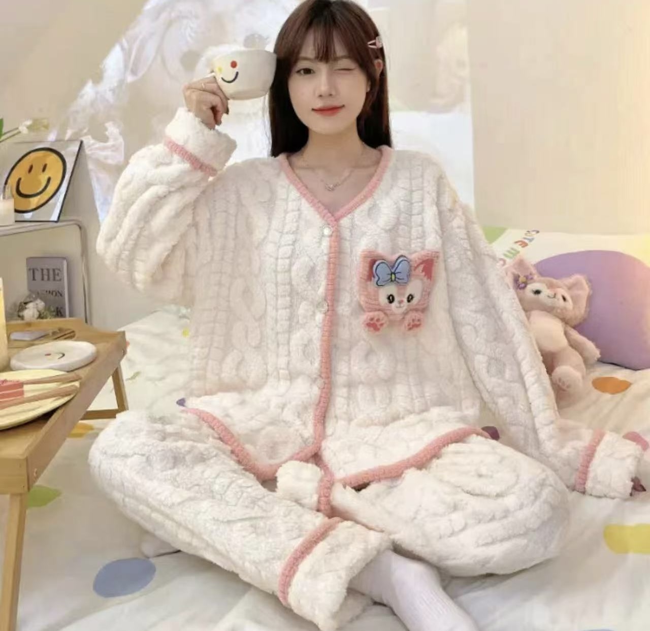 【六月新款】法兰绒冬天睡衣两件套休闲睡衣套装保暖舒适双长居家服欧美热卖女装批发外贸跨境KL-13