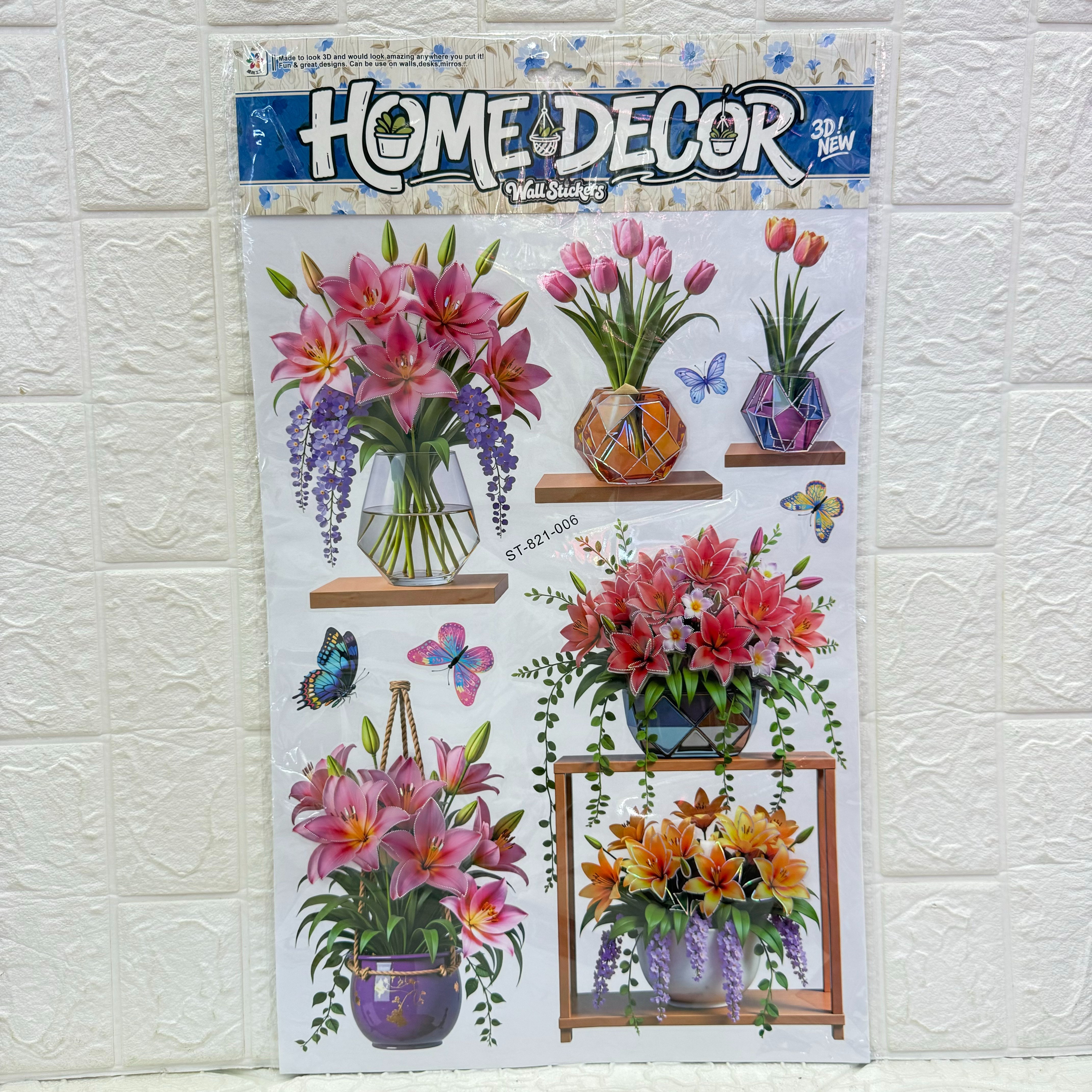 Flower vine Vase wall sticker series three-dimensional handcrafted layer stickers for living room decoration, vase and potted plant wall stickers