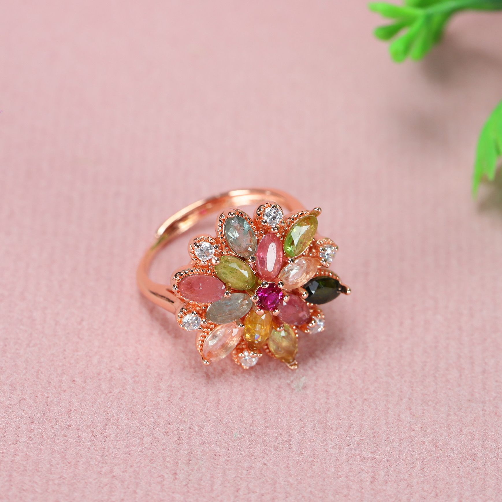 Tourmaline ring in candy color, fashionable, luxurious and exquisite, set with colorful women's ring jewelry