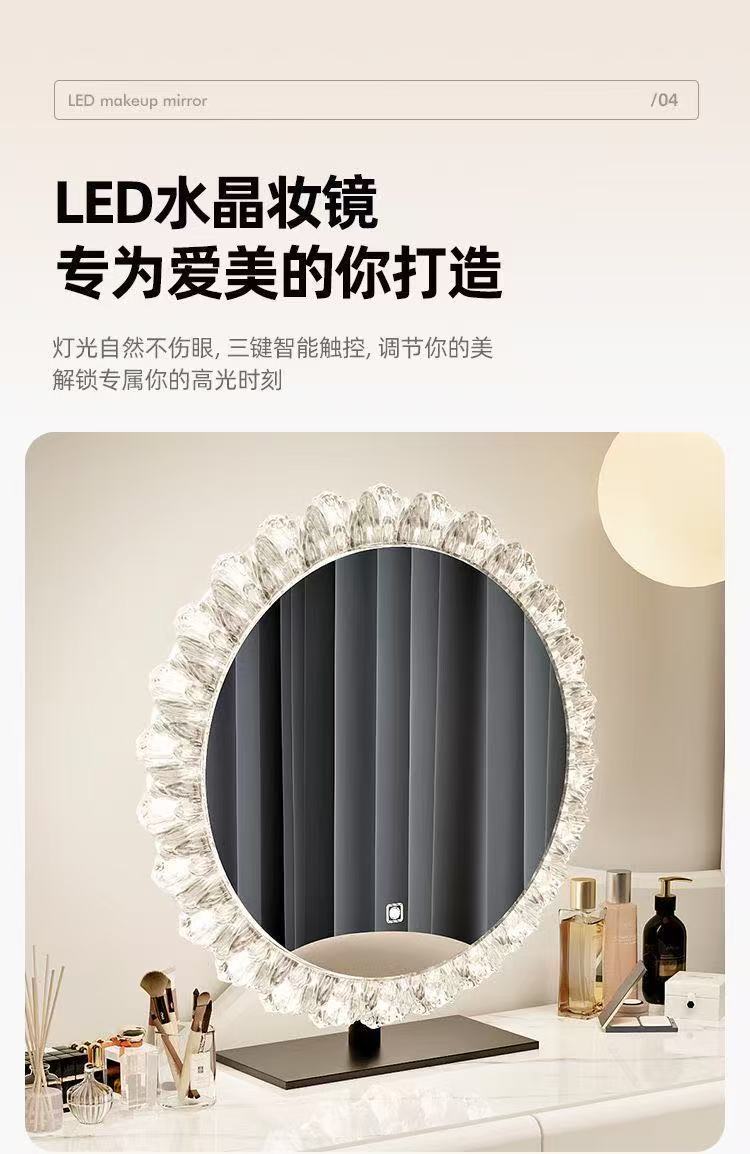 氛围灯全实木真岩板欧式大户型一体式可申缩卧室网红爆款梳妆台床头柜详情10