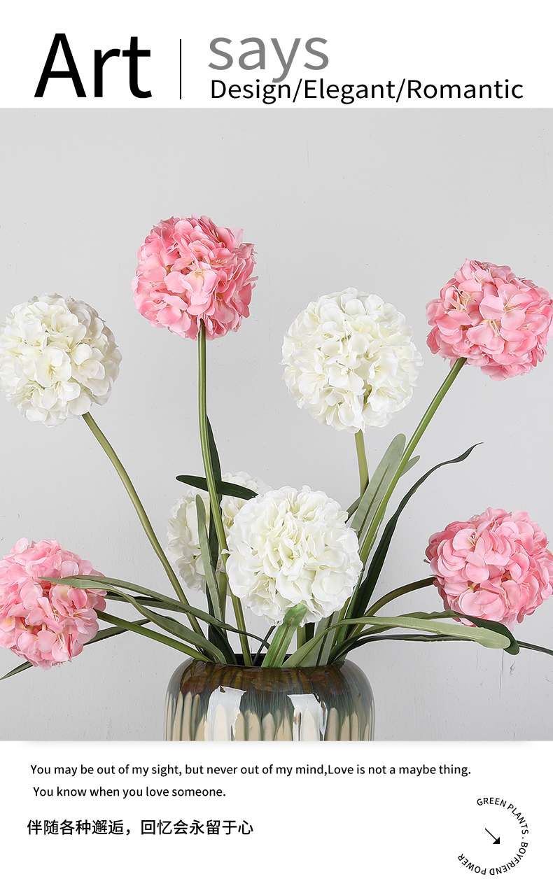 Simulated 2-head snowball flowers, simulated hydrangeas, scallion balls, artificial flowers, silk flowers, home and wedding decoration, artificial flowers wholesale, green plants, simulated flowers pic 1