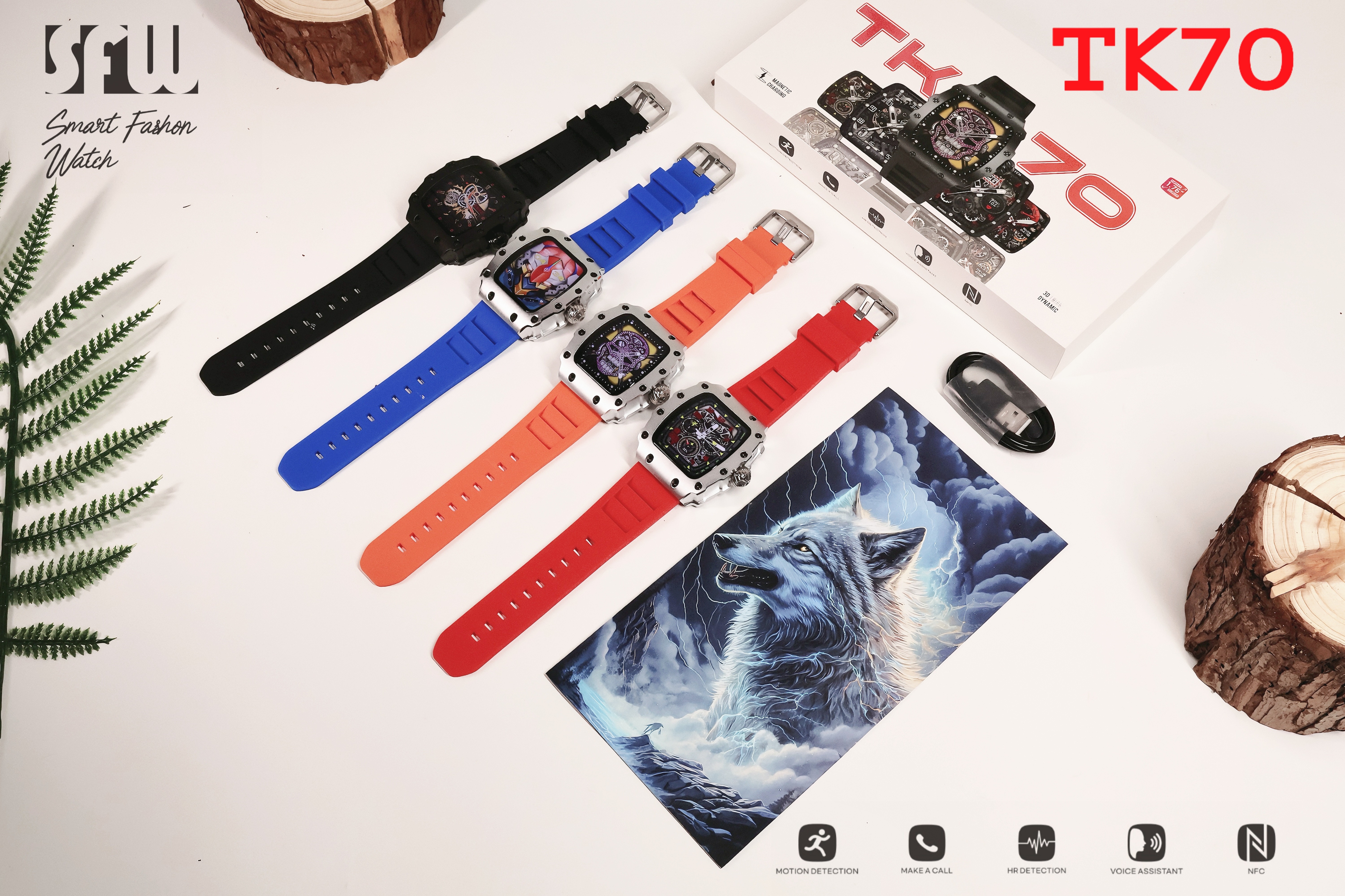 The new TK-70 watch is a casual, fashionable and trendy fully automatic skeleton luminous waterproof wine barrel-shaped men's wristwatch details Picture