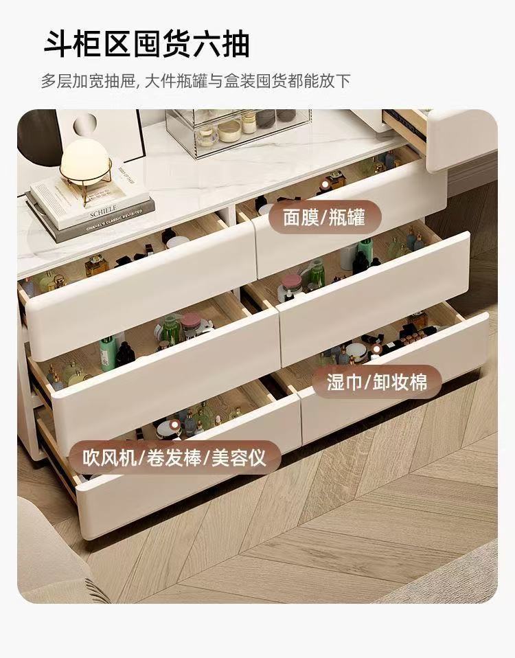 氛围灯全实木真岩板欧式大户型一体式可申缩卧室网红爆款梳妆台床头柜详情15