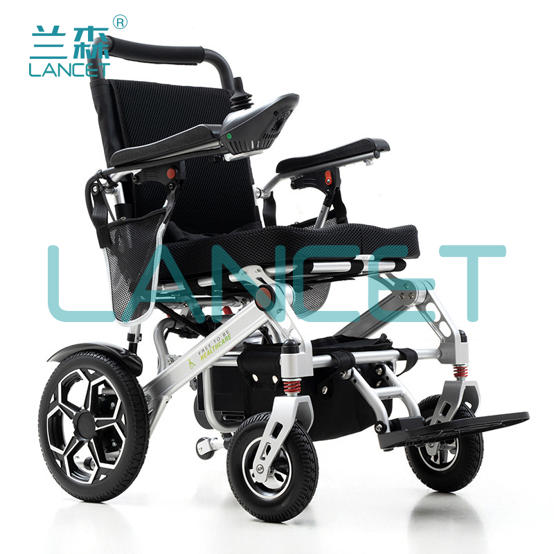 电动轮椅老年残疾人折叠轻便智能全自动四轮代步轮椅车白底实物图