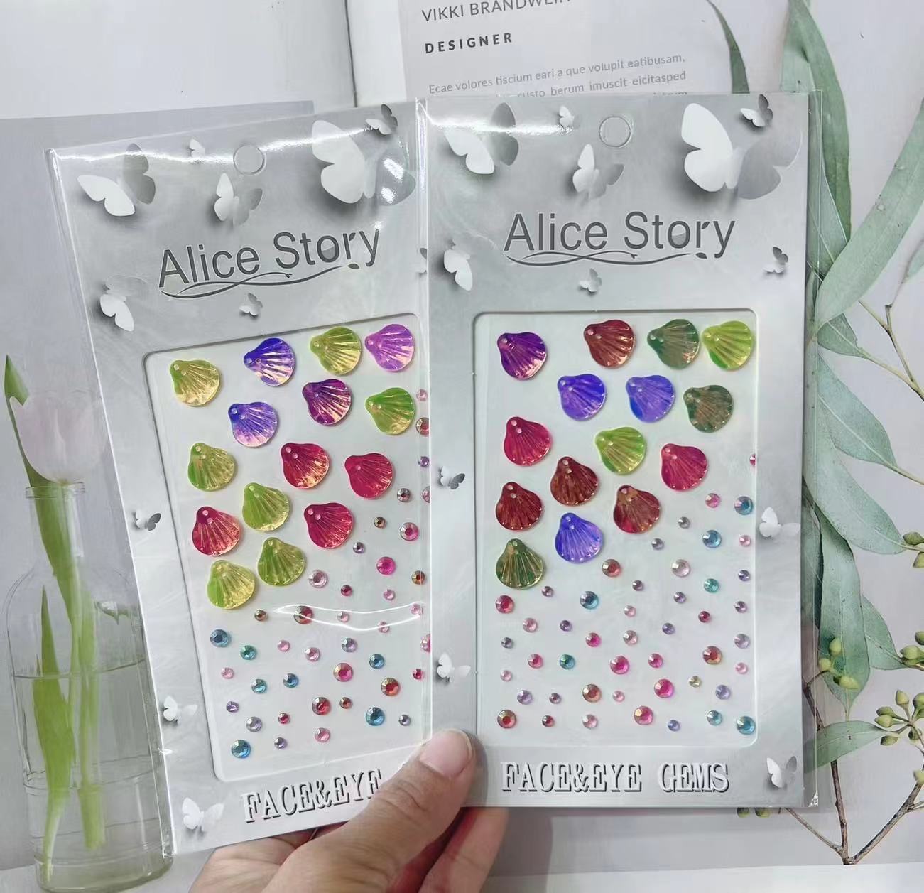 女童立体蝴蝶贴纸人鱼卡通脸贴女孩公主配饰女孩甜美水钻贴珍珠贴贴纸